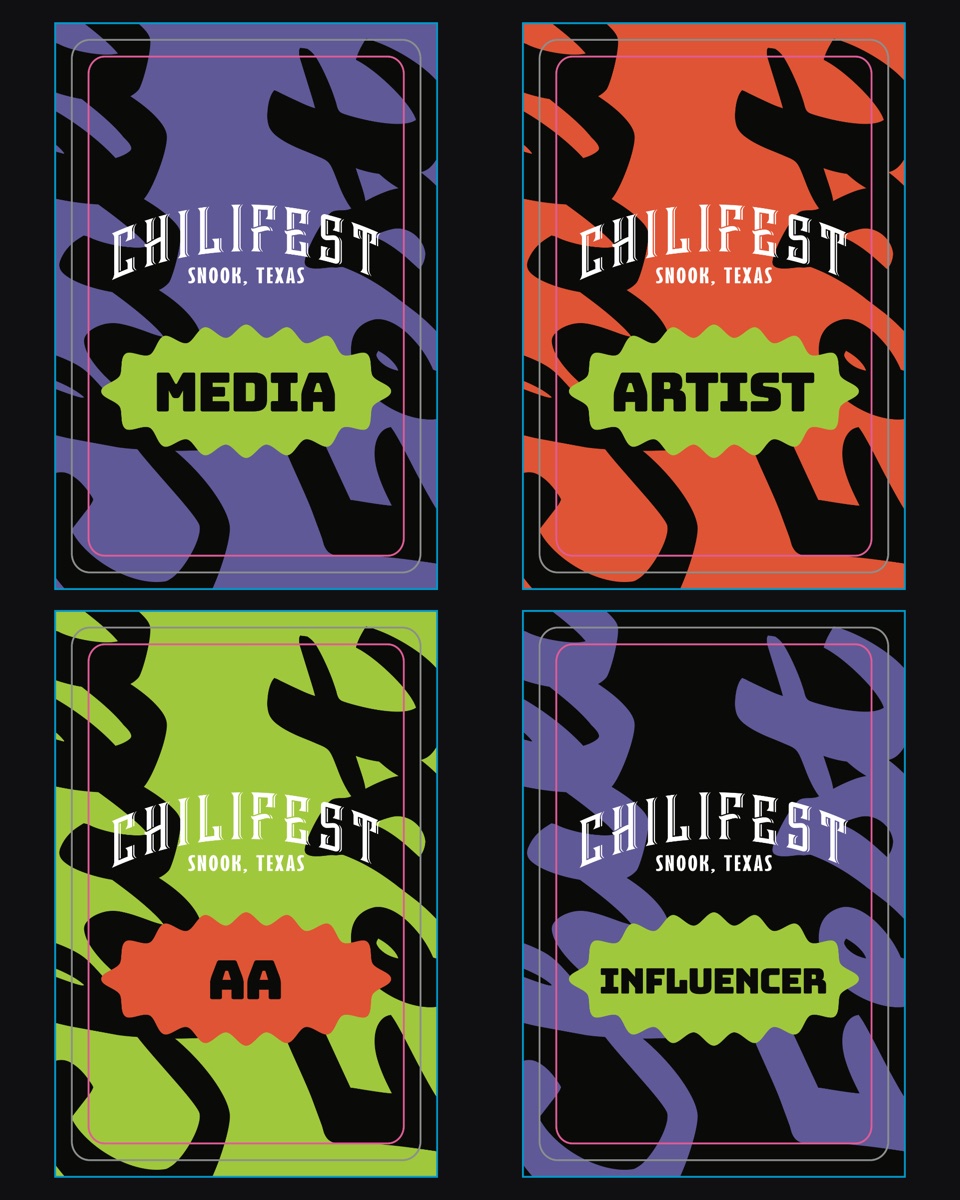 Chilifest lanyard credentials: media, artist, AA, and influencer badges